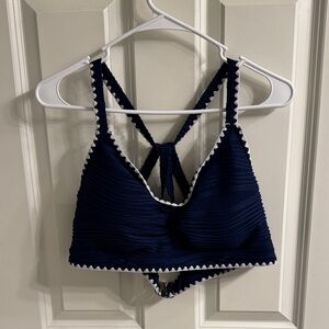 Navy Blue Bikini Top with White Trim